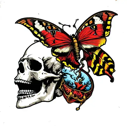 skull with death moth emerging out of mouth open tattoo design idea