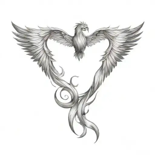 Phoenix with spread wings turning into smoke  tattoo design idea