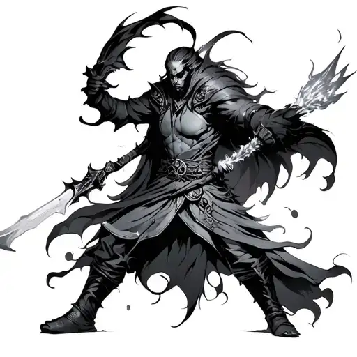 overpowered black Battle mage tattoo design idea