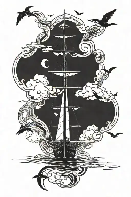night, sea, adventure, free spirit tattoo tattoo design idea