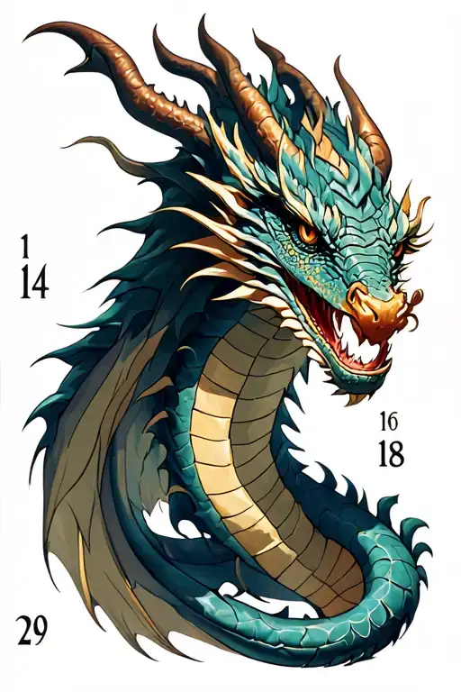 Dragon with numbers 14, 18, and 29 tattoo design idea