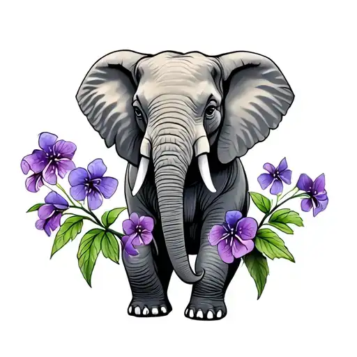 elephant holding violets in trunk trunks doors tattoo design idea