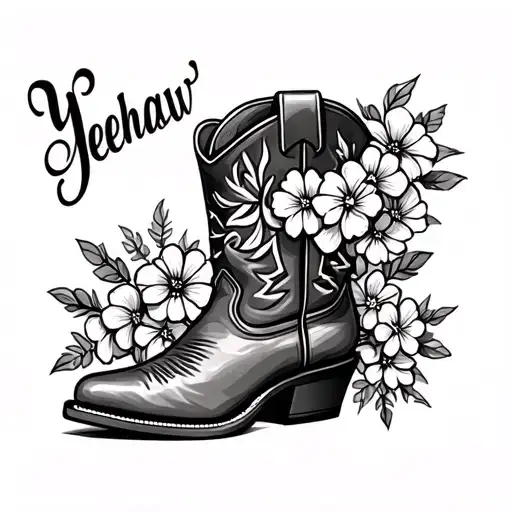 "Yeehaw" yeehaw and cowboy boot filled with flowers tattoo design idea