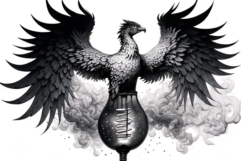 phoenix consisting out of smoke and a dna string comin out of broken lightbulb  tattoo design idea