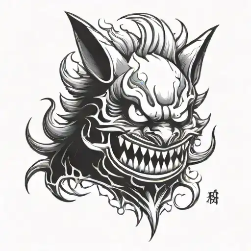 A fusion of Gengar and a traditional Japanese demon mask tattoo design idea