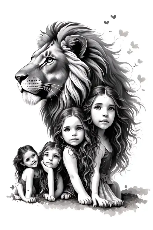 faith ,lion, 3 daughters tattoo design idea