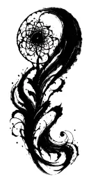 High contrast brush-like strokes dark aesthetic surrealist gothic blackwork otherworldly ornamental abstract sigilism tattoo design idea