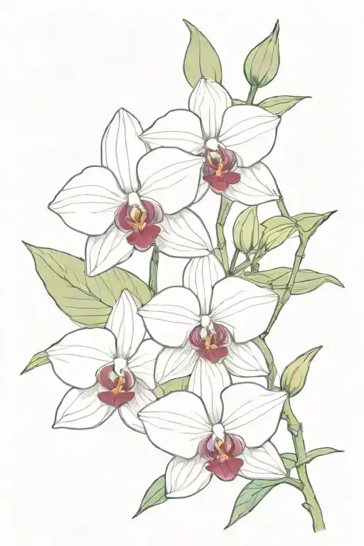 two orchids that is colored Champagne white and one with burgundy red, and also a baby blue and top of the tattoo 14417 tattoo design idea