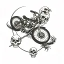skull and bikes music moon tattoo design idea