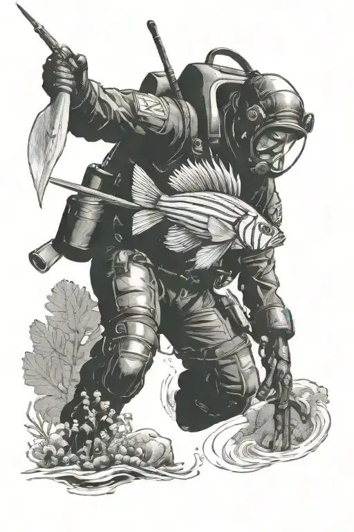 scuba diver spearing a lion fish,  has to be part of a future larger tattoo tattoo design idea