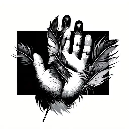 baby hand print with duck feathers tattoo design idea