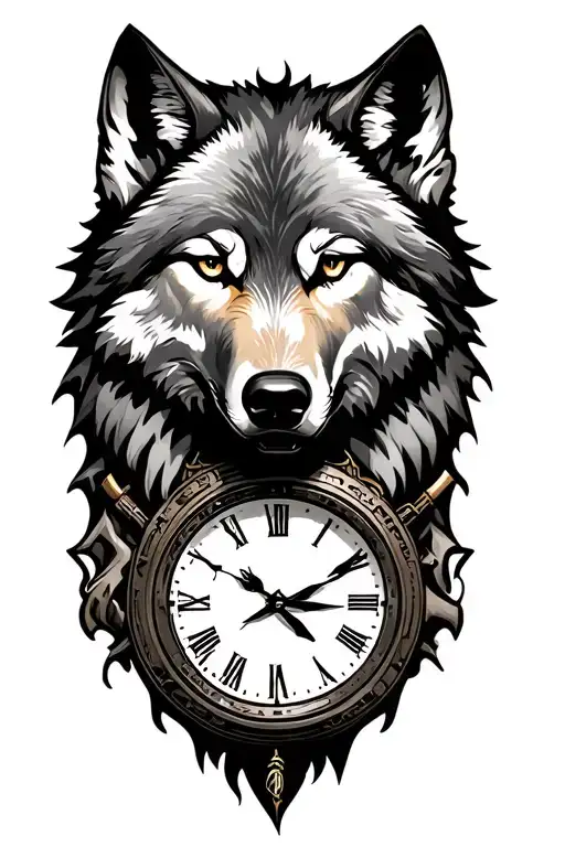 wolf clock flags weapons tattoo design idea