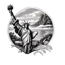 eagle with lady liberty and landscape tattoo design idea