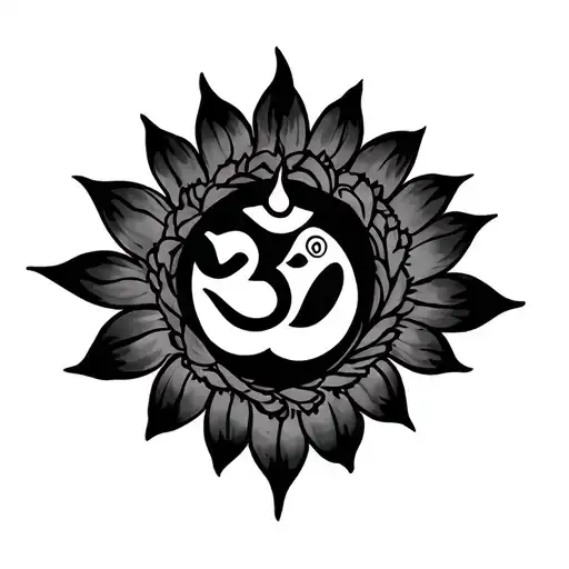 shiv trishul with lotus and om symbol tattoo design idea