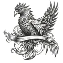 A phoenix rising from gym equipment ashes, symbolizing perseverance and growth tattoo design idea