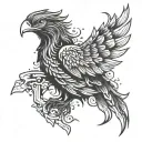 A phoenix rising from gym equipment ashes, symbolizing perseverance and growth tattoo design idea