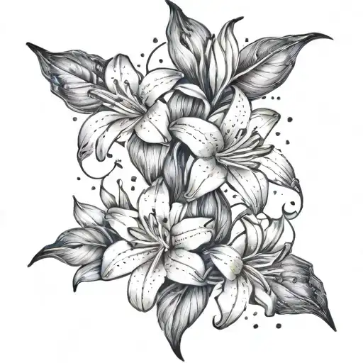 gemini constellation with a lily flower intertwined tattoo design idea