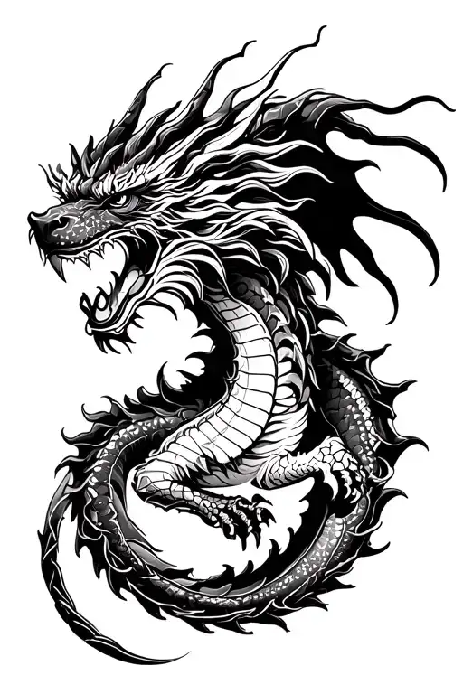 earth dragon, libra, air sign, red lion tattoo design idea