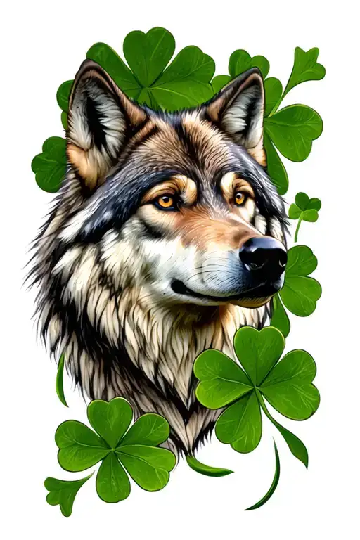 Wolf pack symbolizing your 5 leaf clover tattoo design idea