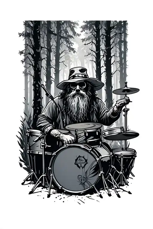 burnt forest rip drummer brother tattoo design idea