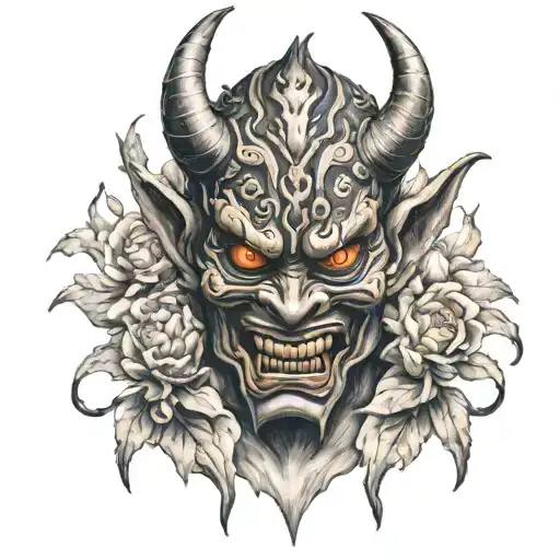 Hannaya demon mask tattoo design idea