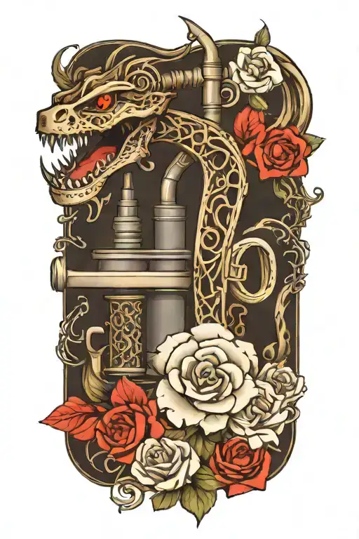 tattoo machine with snake and flowers tattoo design idea