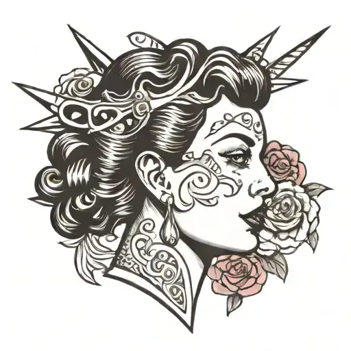 lady head split by scissors tattoo design idea