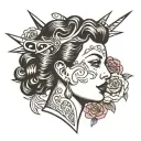 lady head split by scissors tattoo design idea