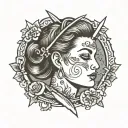 lady head split by scissors tattoo design idea