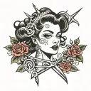 lady head split by scissors tattoo design idea