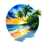 gold coast of costa rica late sunset beach with guanacaste tree in foreground tattoo design idea