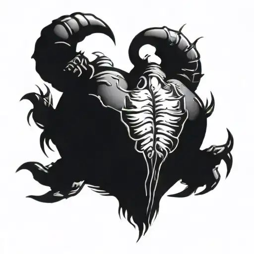 A realistic heart from which a ram and a crab burst out tattoo design idea