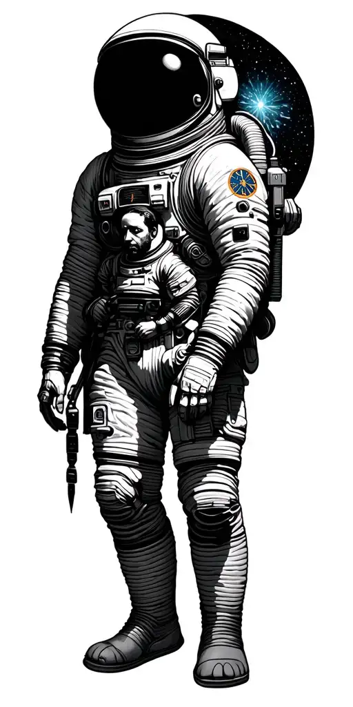 Astronaut with aquarius and catholic tattoo Michael tattoo design idea