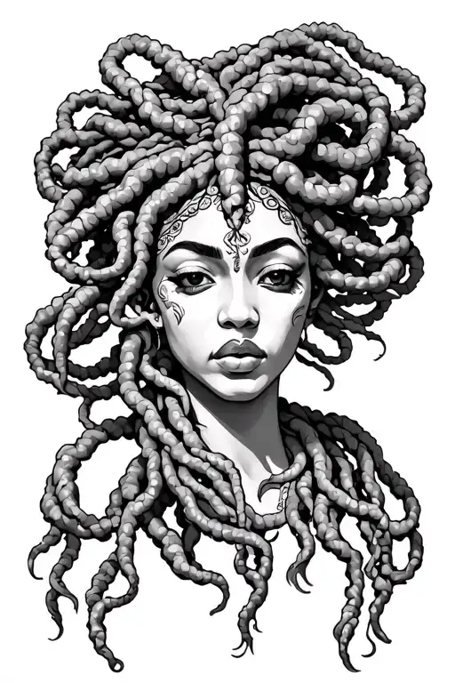 African Medusa with dreadlocks tattoo design idea