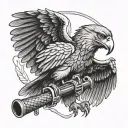 mexican eagle holding a snake perched on a rifle tattoo design idea