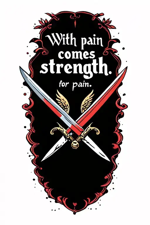 "With pain comes strength " phoenx and swords crossed for pain eternally poetic tattoo design idea