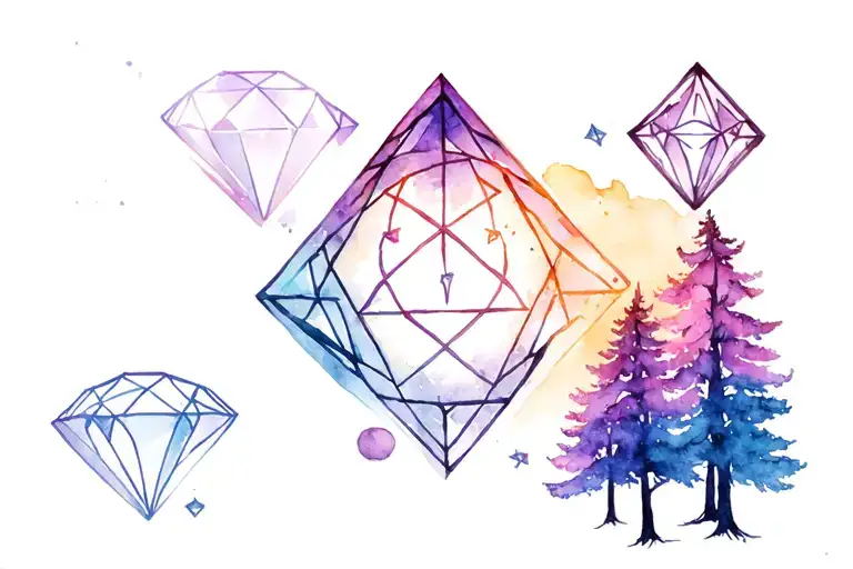 diamonds in the trees pentagrams in the night sky tattoo design idea
