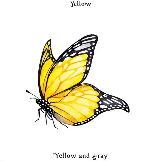 "Yellow and gray" "Yellow and gray" Japanese style yellow butterfly tattoo tattoo design idea