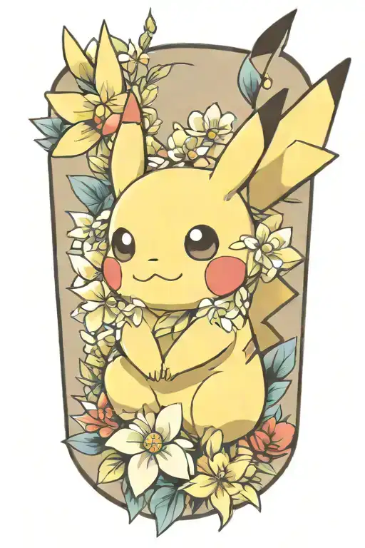 pikachu  flower tattoo design idea