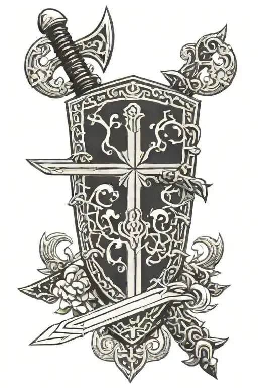 viking war sword shield cross royalty tattoo design idea