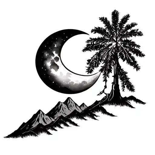 South Carolina palmetto tree crescent moon and Smokey mountains tattoo design idea