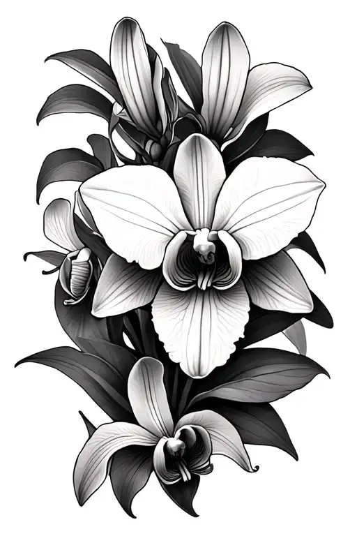 "Family" Lilie Orchid Krischblüte tattoo design idea