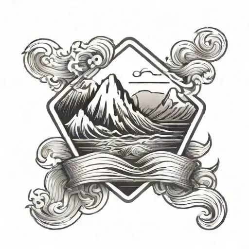 wave mountain play button sign and waves tattoo design idea