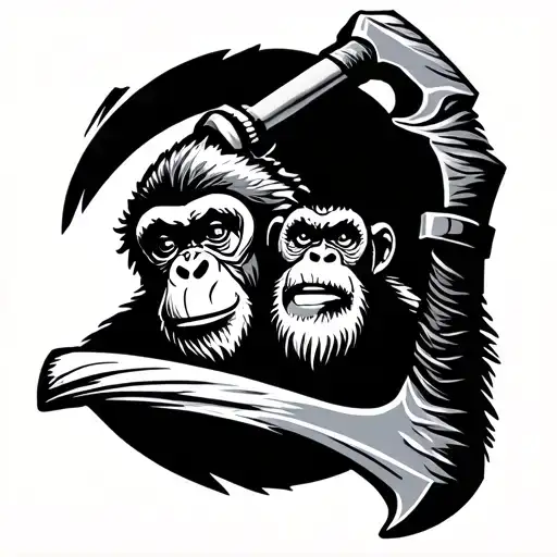 ice axe and monkey explorer  tattoo design idea