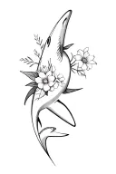 shark and flowers  tattoo design idea