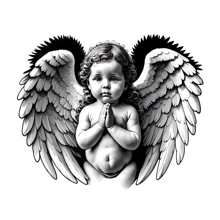 praying baby angel wings tattoo design idea