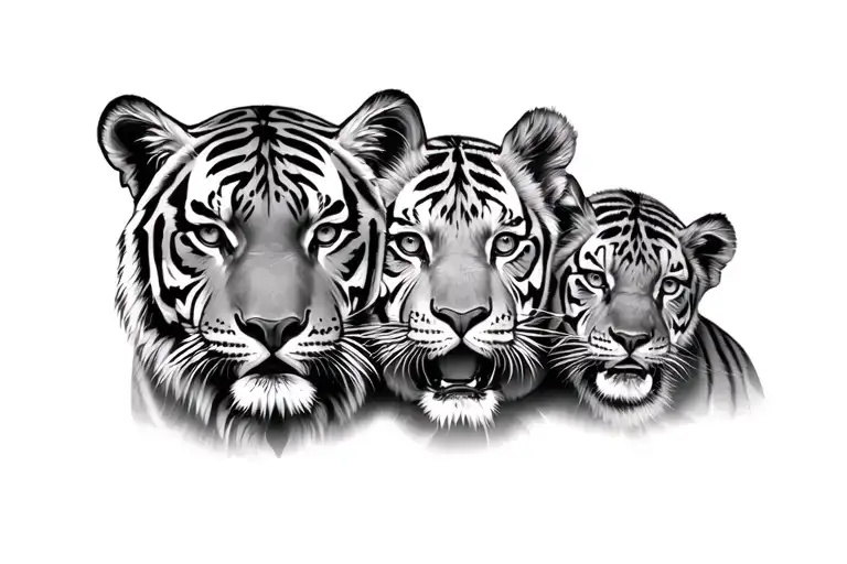 tiger and cubs face only tattoo design idea
