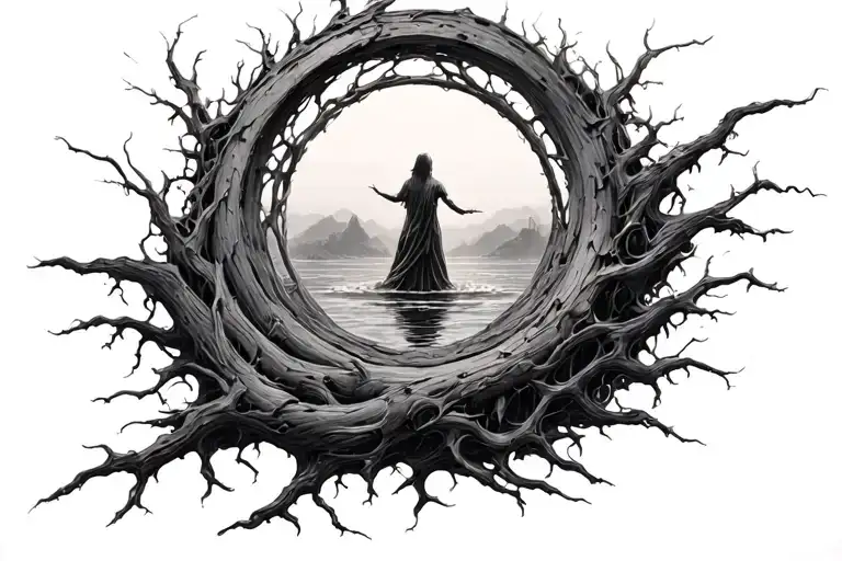 A concept design in the form of a hollow circle, meaning alone, passing through life's problems and reaching perfection tattoo design idea