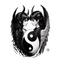 demon anime girl And angel anime girl ying yang tattoo design idea