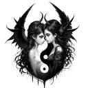 demon anime girl And angel anime girl ying yang tattoo design idea
